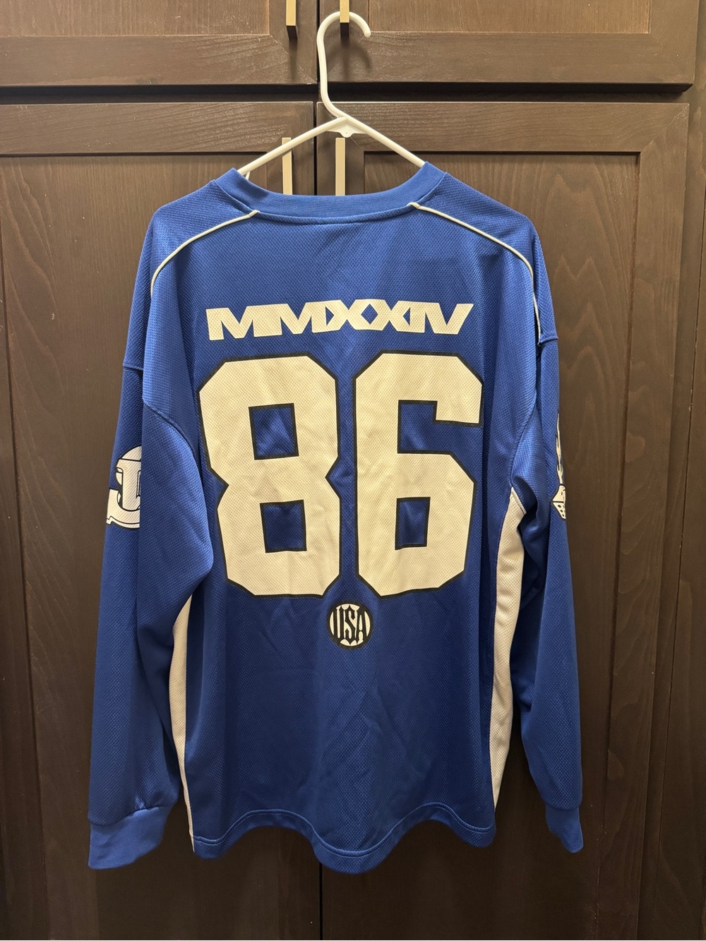 H&M Blue and White Long-Sleeve Jersey Y2K